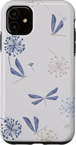 Vista 8 de Bonita funda para iPhone 17 con diseño de libélula de diente de león azul lavanda beige