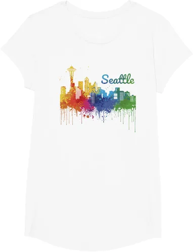 Vista 15 de Seattle Washington Skyline Watercolor Souvenir Seattle Camiseta, Negro