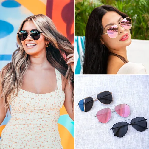 Vista 3 de WearMe Pro Gafas de sol polarizadas aviador para mujeres y hombres protección UV lente reflectante rosa azul aviadores negros