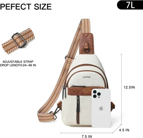 Vista 6 de LATMAP 7L Bolsa de Cintura para Hombres y Mujeres Mochila de Cadera Riñonera Bandolera Bolso de Hombro Cinturón de Viaje Bolso de Mano de PU Cuero