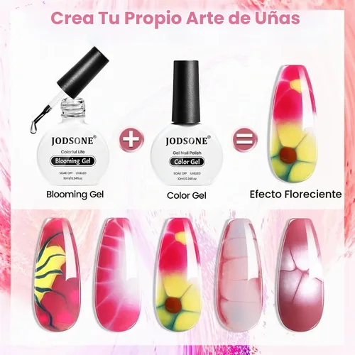 Vista 4 de JODSONE Esmalte de uñas en gel floreciente, 2 piezas de 10 ml de gel claro floreciente para mármol, acuarela, estampado floral, efectos de arte