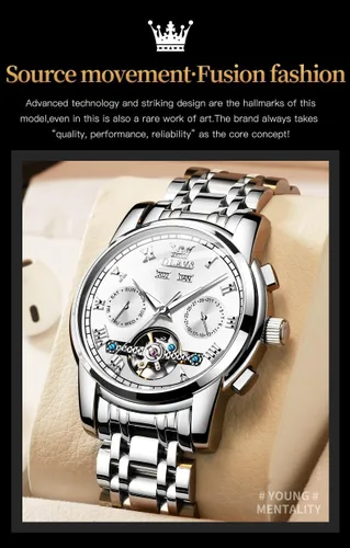 Vista 6 de OLEVS Reloj automático para hombre, cuerda automática, mecánica, de lujo, de acero inoxidable, multicalendario, impermeable, luminoso, reloj