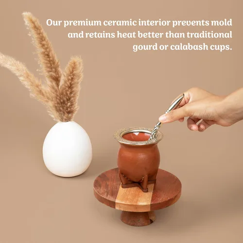 Vista 6 de Materos Taza de yerba mate de alta calidad, elegante, funcional y duradero, diseño camionero de cerámica, taza ecológica y elegante para una