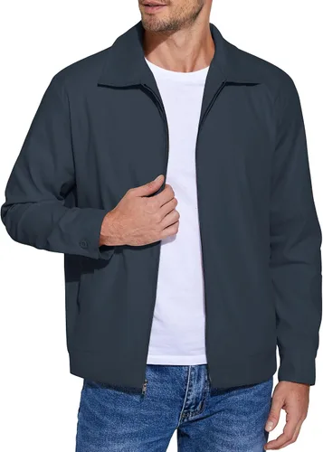Vista 10 de COOFANDY Chaqueta ligera con cremallera para hombre Eisenhower para trabajo, oficina, casual, para golf