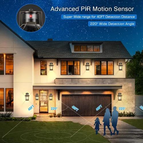 Vista 2 de VIANIS Farol de pared para exteriores con sensor de movimiento, luces de poste para exteriores del atardecer al amanecer, postes de luz negra mate