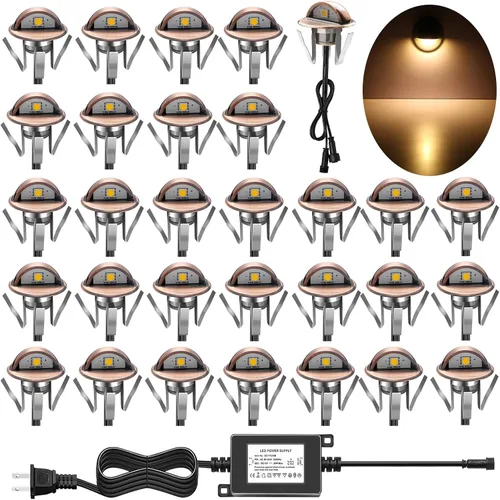 Vista 32 de Luz LED para escaleras, bajo voltaje, impermeable, IP65, para exteriores, 1-2/5 pulgadas, de madera empotrada, iluminación LED de terraza, patio