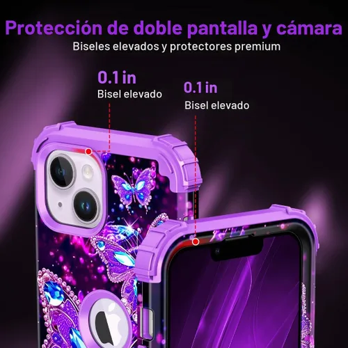 Vista 5 de Miqala Funda compatible con iPhone 13, que brilla en la oscuridad, tres capas, resistente, a prueba de golpes, de plástico duro, funda protectora