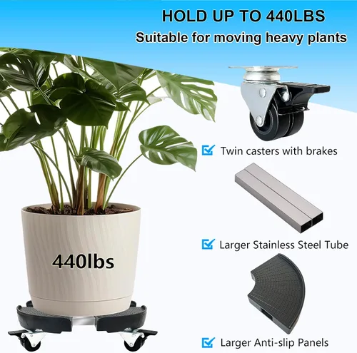 Vista 4 de CASIMR - Soporte para plantas con ruedas, ajustable de 15 a 21 pulgadas, resistente con ruedas, capacidad de 440 libras para interiores