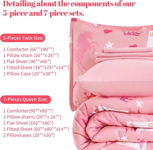 Vista 6 de Sonive - Juego de edredón de 7 piezas tamaño Queen/Full para niños, juego completo de ropa de cama en una bolsa de microfibra para todas