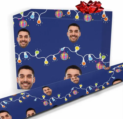 Vista 37 de Papel de regalo personalizado, divertido papel de regalo para cara, foto, nombre, Día del Padre, rollo de regalo para papá, hombres, mujeres, niños
