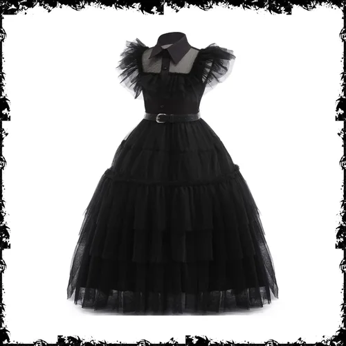 Vista 6 de Wednesday Addams - Vestido para niños y niñas, disfraz de fiesta familiar Addams, uniforme de academia, vestidos de baile, vestido de fiesta
