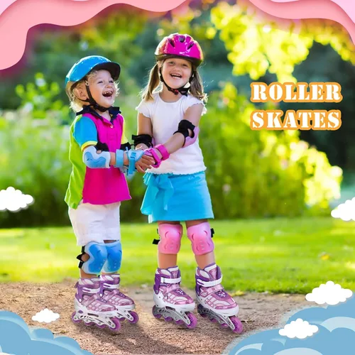 Vista 7 de Patines en línea para niñas de 8 a 12 años, patines en línea de doble fila para niños y niñas, patines de 6 a 12 años, patines ajustables con luz