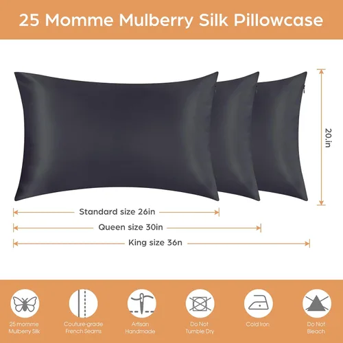 Vista 7 de Funda de almohada de seda para cabello y piel, paquete de 2 fundas de almohada 100% seda de morera 25 momme, 600 hilos, fundas de almohada de seda