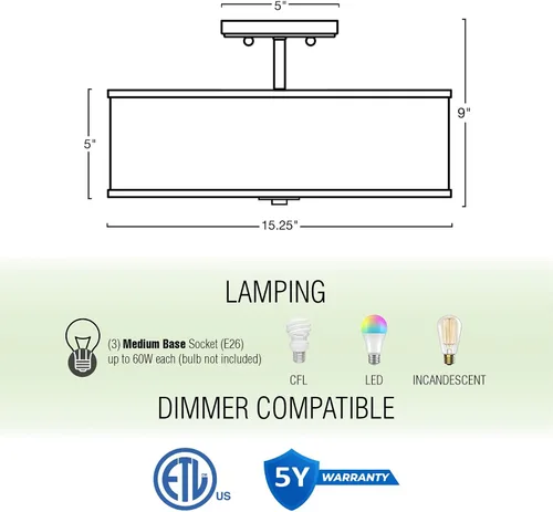 Vista 4 de Kira Home Chloe Lámpara de techo moderna de 15 pulgadas con pantalla de tambor de tela blanca, accesorio colgante de 3 luces con difusor de vidrio