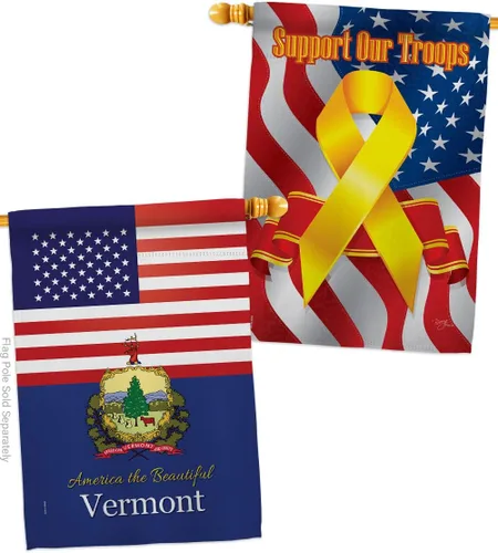Vista 6 de Paquete de 2 banderas de Estados Unidos Vermont House de Estados Unidos con área especial de Estados Unidos, pequeño y decorativo para jardín, doble