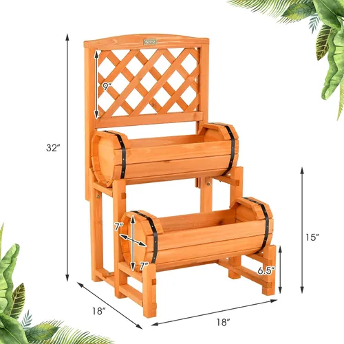Vista 3 de S AFSTAR Cama de jardín elevada de 2 niveles con enrejado, maceta de madera con enrejado de diamante, maceta elevada para plantas trepadoras de vid