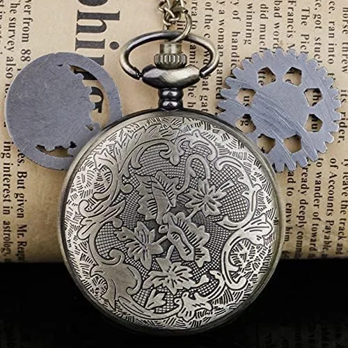 Vista 5 de Classical Quartz Pocket Watch Retro Steampunk Cartoons Pocket Watches with Necklace Pendant