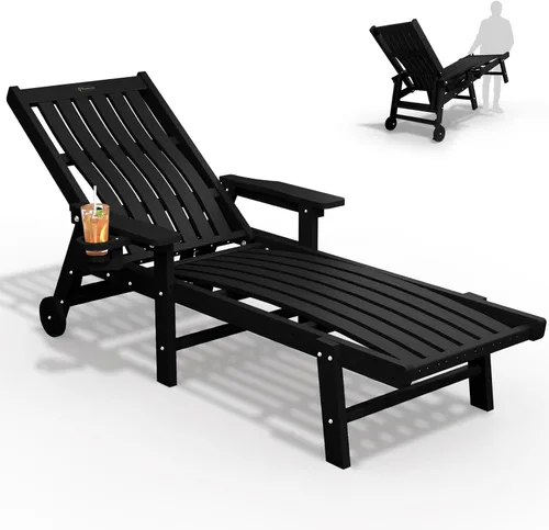 Vista 16 de THOEOE Juego de 2 tumbonas para exteriores, silla de piscina HDPE, madera