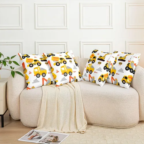 Vista 6 de Juego de 2 fundas de almohada de construcción de 16 x 16 pulgadas, fundas de almohada suaves para camiones, fundas de cojín para sala de estar