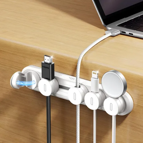 Vista 9 de Organizador magnético 5 en 1 para cables JOYROOM [pista deslizante ajustable] para debajo del escritorio, organizador de cables adhesivos