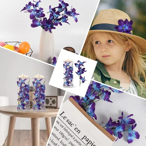 Vista 7 de 60 cabezas de orquídeas artificiales, 12 piezas de flores de orquídeas artificiales para velas flotantes, centros de mesa de boda, decoración