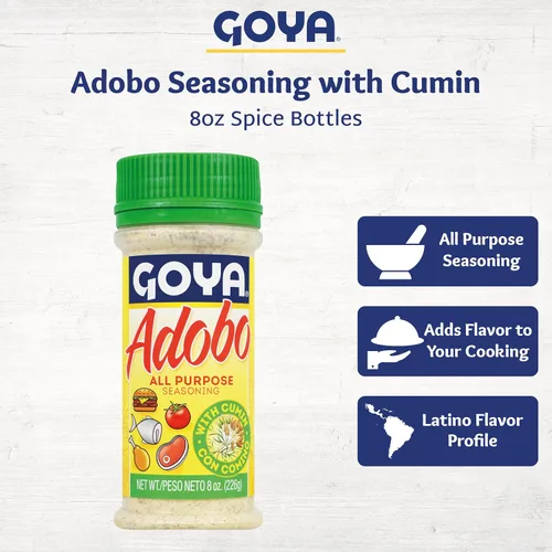 Vista 3 de Goya Adobo con comino, sazonador para todo uso, 8 oz Poultry, Seafood, Meat, And Vegetable Seasoning, Latin Spice Blend, Mexican Seasoning, For