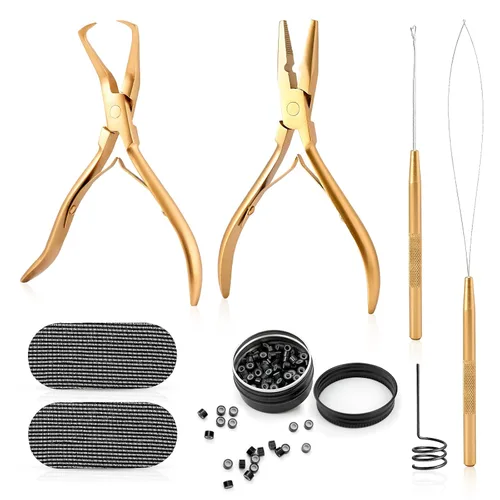 Vista 10 de Gomake Microlinks - Kit de extensiones de cabello, alicates para cerrar y quitar extensiones de cabello, gancho para tirar de microcuentas y Negro