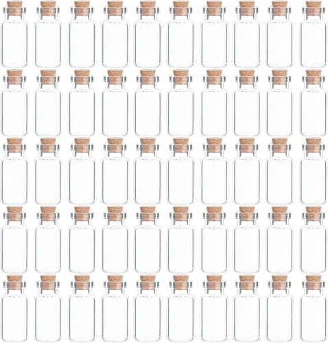 Vista 13 de 25 mini botellas de vidrio con tapas de corcho, 5 formas clásicas, pequeños frascos de vidrio, botellas de deseos, pequeños frascos decorativos