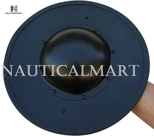 Vista 2 de Arqueros medievales Combate Escudo Buckler Shield Umbo Negro Armadura Real Totalmente Funcional, Escudos de Arquero de Combate LARP Reenactment