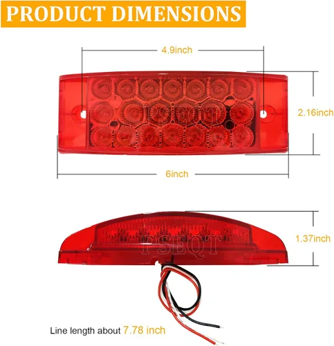 Vista 4 de PSEQT Luces de marcador rectangulares de 6 pulgadas, luces LED rojas para remolque, impermeables, con 20 diodos y luces direccionales delanteras