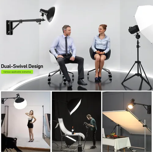 Vista 7 de Soporte de luz de anillo – Brazo triangular de montaje en pared, soporte de pared de 4.3 pies, soporte de tirpod de rotación flexible de 180°