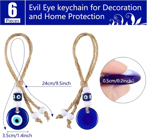 Vista 2 de Hicarer - 6 dijes de cuentas de ojo turco azul turco con dije de ojos azules, cuentas de cristal para manualidades con mal de ojo, adorno colgante