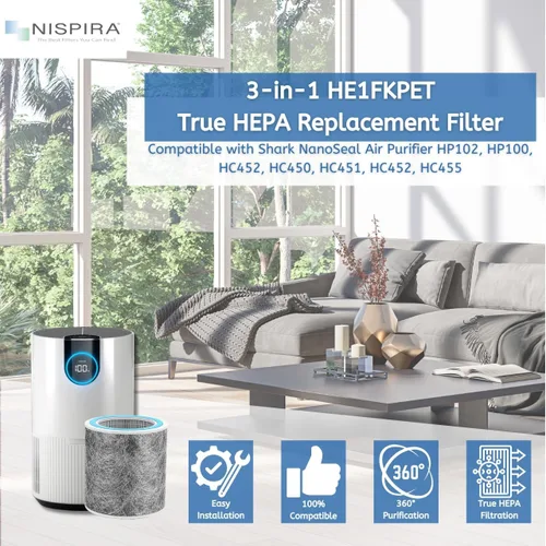 Vista 2 de Nispira HC452 HP102 Filtro de repuesto para purificador de aire Shark NanoSeal HP102PET, HP100, HP105 HC450, HC451, HC455, UA455 3 en 1, pieza