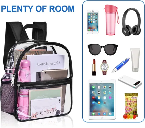 Vista 8 de USPECLARE Clear Backpack for Stadium Approved 12×6×12, Water proof Clear Bag for Stadium Events and Concert Work Sport EventBlack