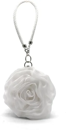 Vista 2 de DEBIMY Bolso de noche en forma de rosa, bolso de mano de satén suave, bolso de mano floral para mujer, bolso de fiesta de boda