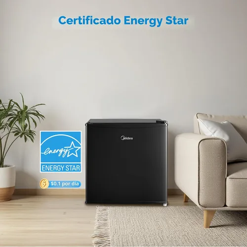 Vista 3 de Midea MERM17B0ABB - Mini refrigerador de 1.7 pies cúbicos, refrigerador compacto con termostato ajustable, puerta reversible, bajo nivel de ruido