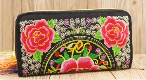 Vista 3 de Onlineb2c Cartera de lona bordada china para mujer (flores moneda árbol)