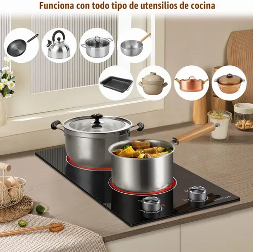 Vista 6 de Noxton 110v cocina eléctrica 2 quemadores, enchufe en estufa eléctrica 12 110 V / Control de perilla / Negro
