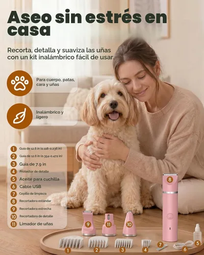 Vista 7 de Veeconn Kit de aseo 4 en 1 para perros con recortadora de pelo de pata para Rosa