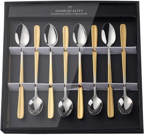 Vista 8 de YDware - Juego de cucharas de té helado de mango largo, cucharas doradas de cambio gradual de 7.87 pulgadas, cucharas de cóctel de acero inoxidable