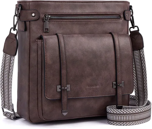Vista 17 de Bolsos cruzados Roulens para mujer, bolsos cruzados con múltiples bolsillos de cuero vegano para mujer, bolsos de hombro, bolsos de viaje con correa