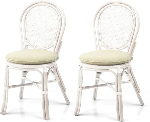 Vista 14 de Denver Dining - Silla auxiliar de mimbre hecha a mano con cojín color crema, ratán natural, colonial