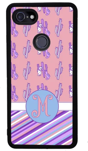 Vista 4 de Cats Cactuses Pin Stripes - Funda de goma negra con inicial personalizada compatible con Google Pixel 10, 10 Pro, 10 Pro XL, 9a, 9 Pro, Pixel 9