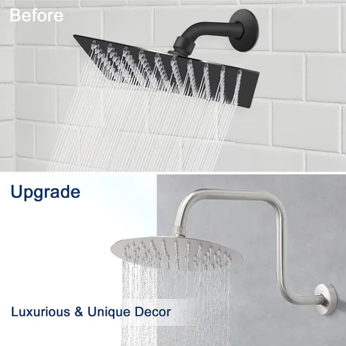 Vista 6 de NearMoon Brazo de extensión de ducha en forma de S con brida, tubo extensor de cabezal de ducha de altura alta de acero inoxidable, extensión