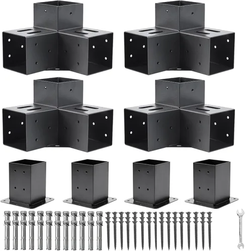 Vista 7 de 4 soportes para pérgola de 4 x 4 pulgadas (real: 3.6 x 3.6 pulgadas) 3 Way 90° Right Angle Corner Bracket DIY Pergola Kit Support Gazebos Patio