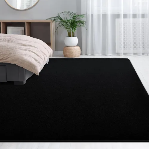 Vista 6 de Alfombras grandes para sala de estar, dormitorio, alfombra negra de 4 x 6 pies, alfombra shag minimalista moderna, alfombra suave, gruesa y cómoda