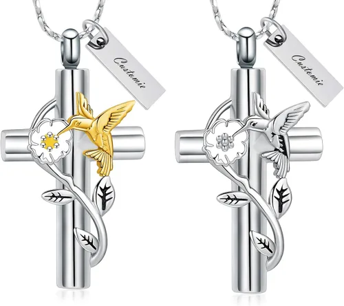 Vista 20 de Cross Hummingbird Urn Necklace for Ashes Flower Ashes Pendant Memorial Necklace Cremation Jewelry Ashes Keepsakes Necklace Gift for Loss of Loved