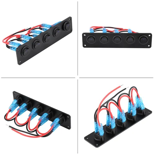 Vista 5 de Panel de interruptores basculantes de 5 bandas, 12 V-24 V, panel de interruptores de palanca de encendido y apagado con precableado para automóvil