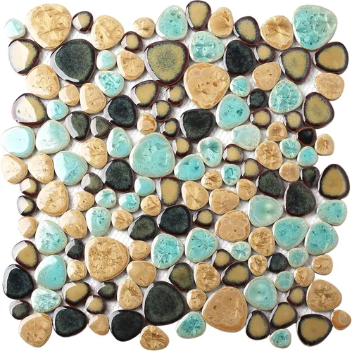 Vista 10 de Blujellyfish Azulejo de Porcelana de Guijarro Cerámico de Mosaico Azul Esmaltado para Piscina, Baño, Ducha, Pared y Suelo TSTGPT001