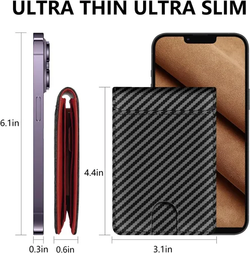 Vista 3 de IMDCGYY Cartera táctica para hombre, cartera de metal delgada y minimalista de fibra de carbono, clip de dinero de acero inoxidable, bloqueo RFID